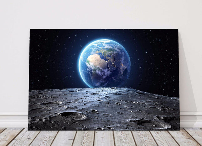 Earth and moon space canvas print framed picture wall art various sizes gift
