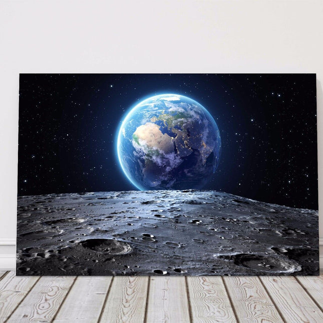 Earth and moon space canvas print framed picture wall art various sizes gift