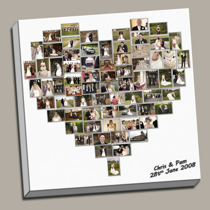 Custom Personalised Heart Collage Canvas Print - Unique Birthday Gift Picture