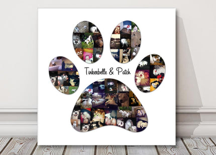 Dog Paw Picture Photo Collage Canvas Print. Paw shape birthday present or gift