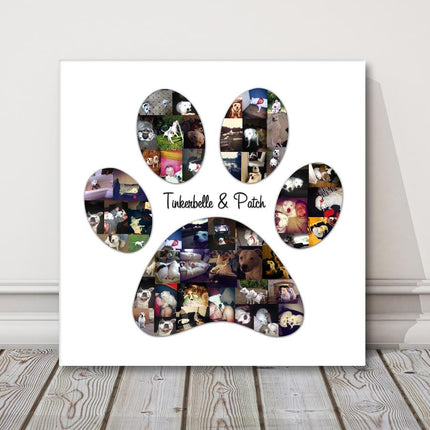 Dog Paw Picture Photo Collage Canvas Print. Paw shape birthday present or gift