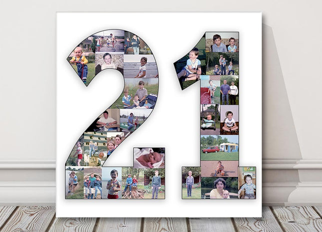 Personalised Birthday Collage Canvas 1, 2, 3, 18, 21, 50, 70, 80,80, 90, 100