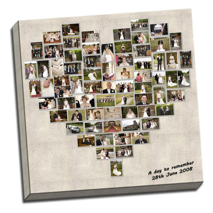 Personalised Heart Shaped Canvas Print Photo Collage Box Framed Custom Gift
