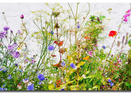 Wild Flowers & Grasses Canvas Picture Poppies Reds, Green, Blue, Purple Framed