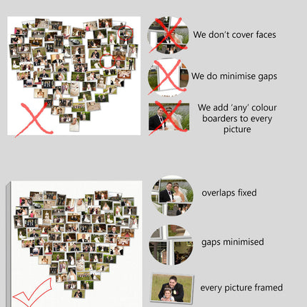 Personalised Heart Shaped Canvas Print Photo Collage Box Framed Custom Gift