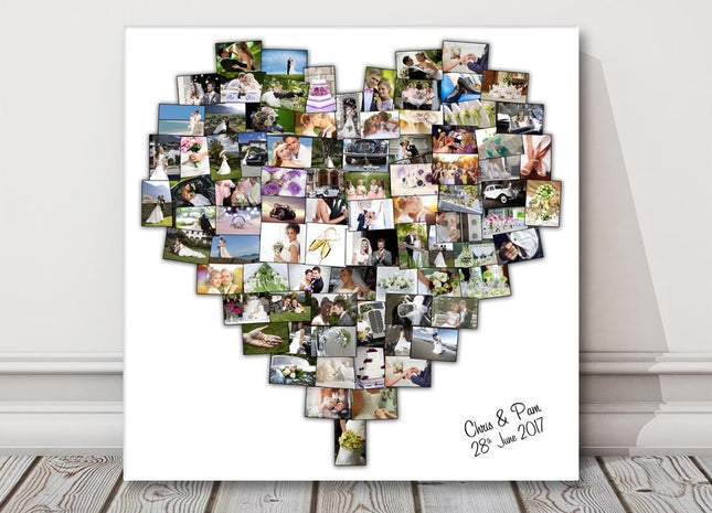 New Personalised Wedding Heart Shape Collage Canvas Picture Custom - Photo Gift