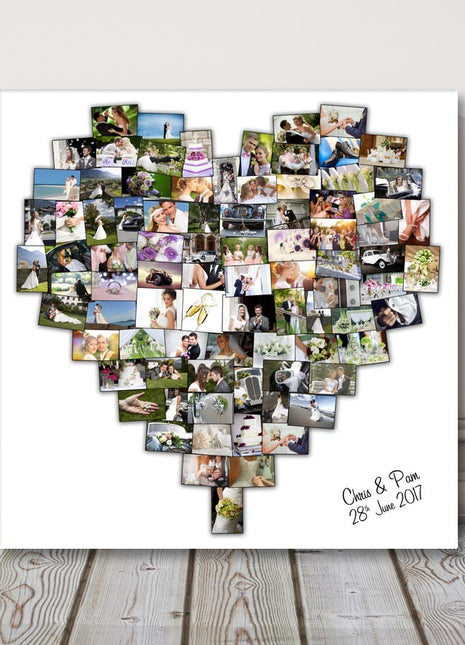 New Personalised Wedding Heart Shape Collage Canvas Picture Custom - Photo Gift