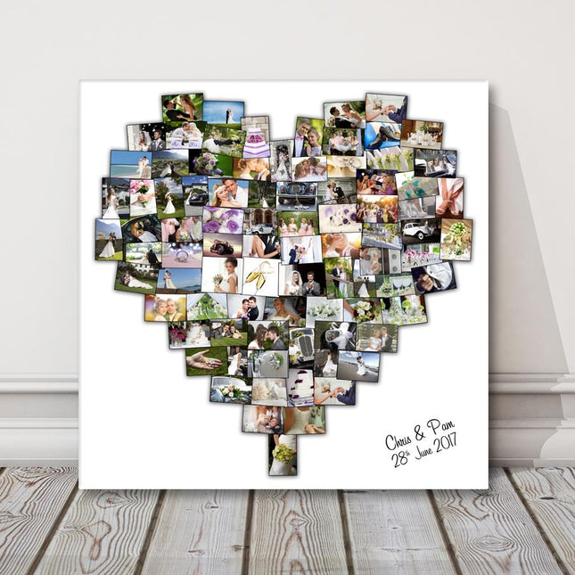 New Personalised Wedding Heart Shape Collage Canvas Picture Custom - Photo Gift