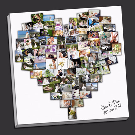 New Personalised Wedding Heart Shape Collage Canvas Picture Custom - Photo Gift