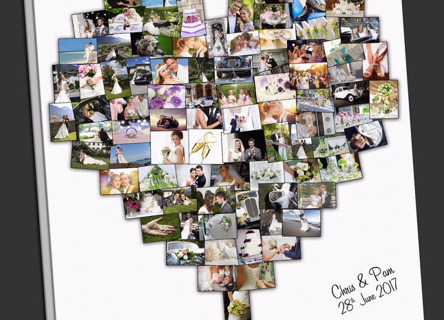 New Personalised Wedding Heart Shape Collage Canvas Picture Custom - Photo Gift