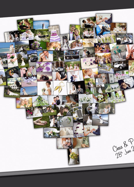 New Personalised Wedding Heart Shape Collage Canvas Picture Custom - Photo Gift