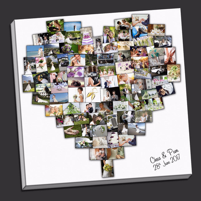 New Personalised Wedding Heart Shape Collage Canvas Picture Custom - Photo Gift