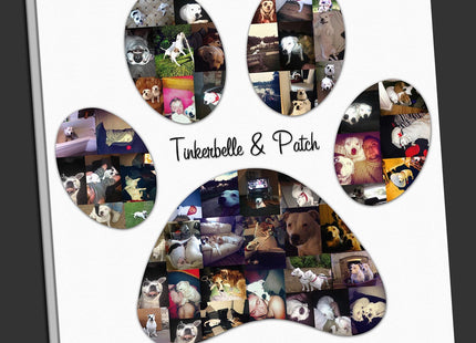 Dog Paw Picture Photo Collage Canvas Print. Paw shape birthday present or gift