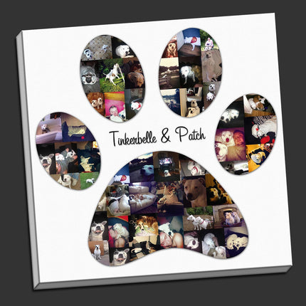 Dog Paw Picture Photo Collage Canvas Print. Paw shape birthday present or gift