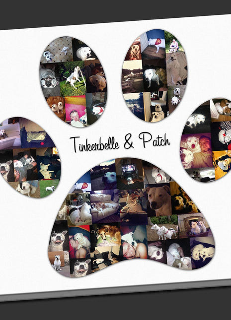 Dog Paw Picture Photo Collage Canvas Print. Paw shape birthday present or gift