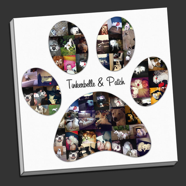 Dog Paw Picture Photo Collage Canvas Print. Paw shape birthday present or gift