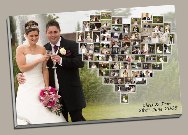 Personalised Heart Photo Collage Canvas Print | Box Framed Special Wedding Gift