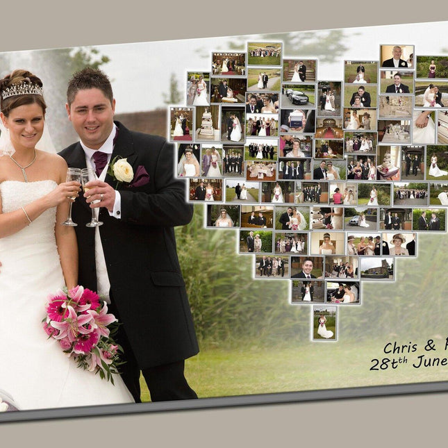 Personalised Heart Photo Collage Canvas Print | Box Framed Special Wedding Gift