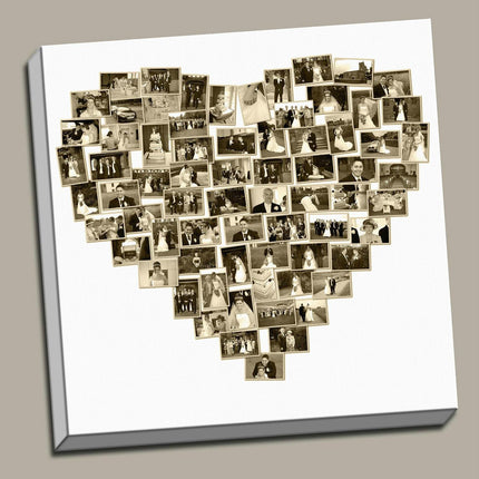 Personalised Heart Photo Collage Canvas Print | Box Framed Special Wedding Gift