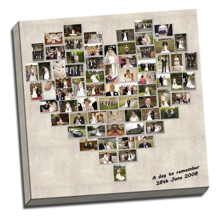 Personalised Heart Photo Collage Canvas Print | Box Framed Special Wedding Gift