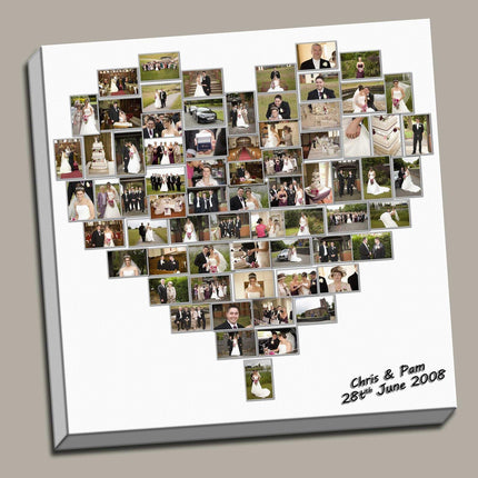 Personalised Heart Photo Collage Canvas Print | Box Framed Special Wedding Gift