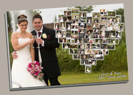 Personalised Heart Photo Collage Canvas Print | Box Framed Special Wedding Gift