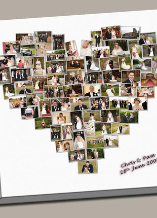 Personalised Heart Photo Collage Canvas Print | Box Framed Special Wedding Gift