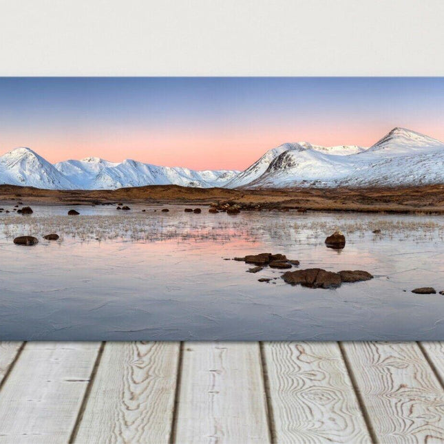 Rannoch moor scotland lochain sunrise snow mountains canvas picture print framed