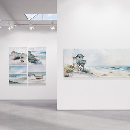 coastal art work framed canvas picture print beach house painting, set available