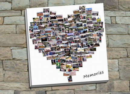 Heart shaped collage design. A collection of your favourite pictures designed into a heart shape canvas print. Beautiful personalised gift.