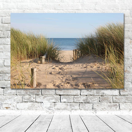 Beach scene canvas print sand reeds sea picture perfect gift