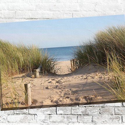 Beach scene canvas print sand reeds sea picture perfect gift