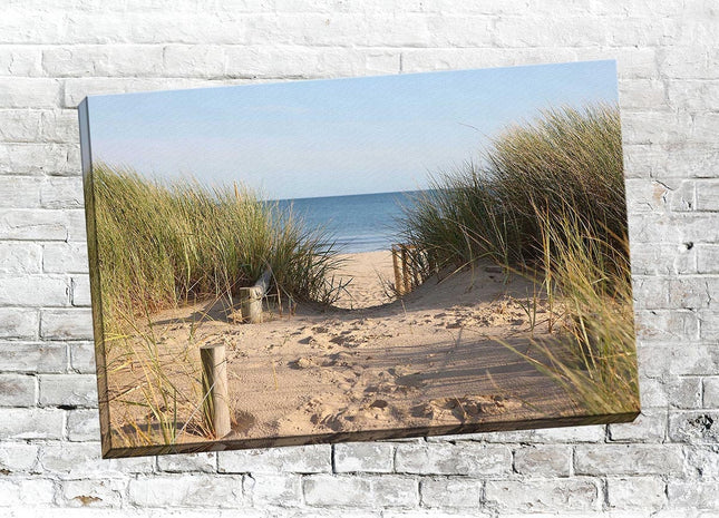 Beach scene canvas print sand reeds sea picture perfect gift