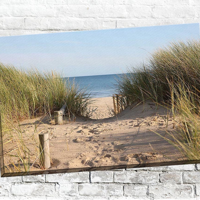 Beach scene canvas print sand reeds sea picture perfect gift