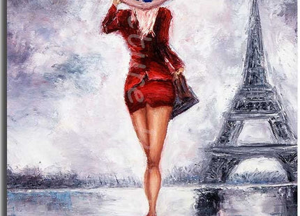 Paris. Woman near Eifell Tower Painting, printed and finished as a canvas print