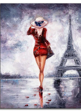 Paris. Woman near Eifell Tower Painting, printed and finished as a canvas print