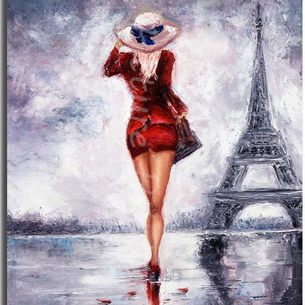 Paris. Woman near Eifell Tower Painting, printed and finished as a canvas print