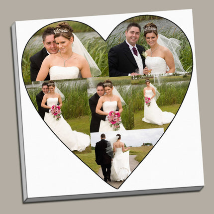 Wedding day love heart canvas print bespoke design collage using your pictures