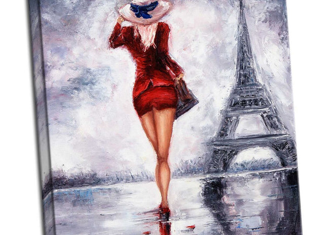 Paris. Woman near Eifell Tower Painting, printed and finished as a canvas print