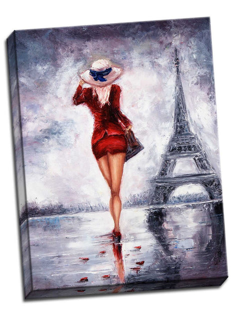 Paris. Woman near Eifell Tower Painting, printed and finished as a canvas print
