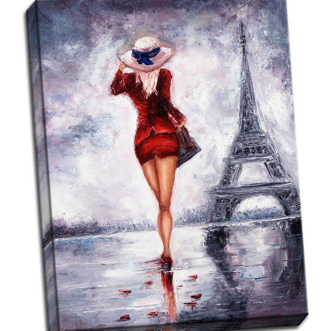 Paris. Woman near Eifell Tower Painting, printed and finished as a canvas print