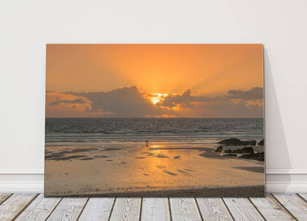 Fistral beach sunset Canvas picure print surfer in the sunset newquay cornwall