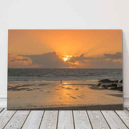 Fistral beach sunset Canvas picure print surfer in the sunset newquay cornwall