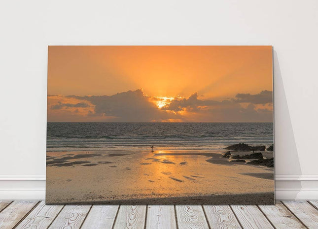 Fistral beach sunset Canvas picure print surfer in the sunset newquay cornwall