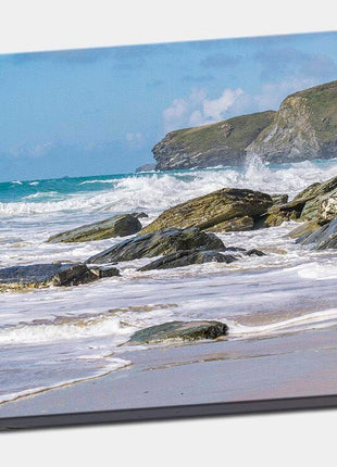 Watergate Bay. Cornwall coastline. Rocks and waves canvas picture print newquay