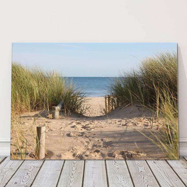 Beach scene canvas print sand reeds sea picture perfect gift