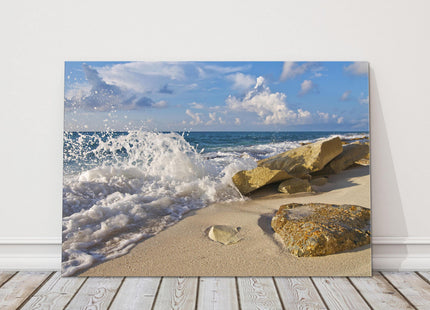 Waves splashing on beach Canvas Print Wall sunny day bright vibrant seascape