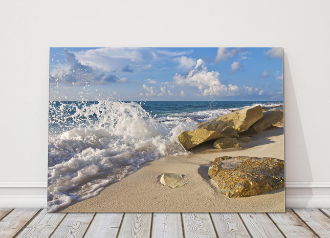 Waves splashing on beach Canvas Print Wall sunny day bright vibrant seascape