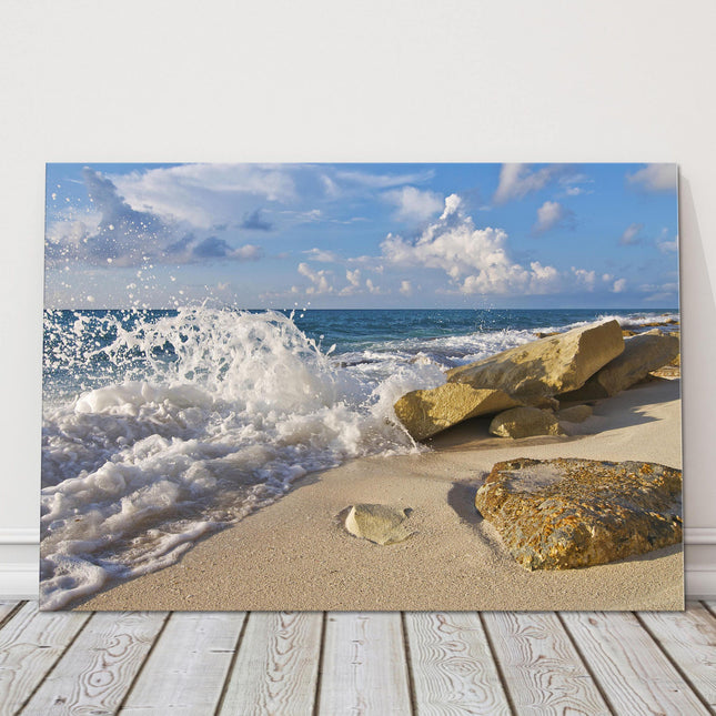 Waves splashing on beach Canvas Print Wall sunny day bright vibrant seascape