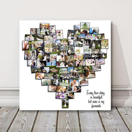 Wedding day love heart canvas print bespoke design collage using your pictures